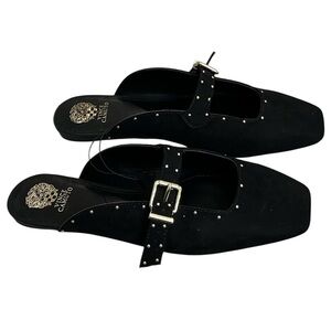 Vince Camuto Black Gold Studded Flats Mule Shoes Slip On Square Toe Wmns 9.5 NEW
